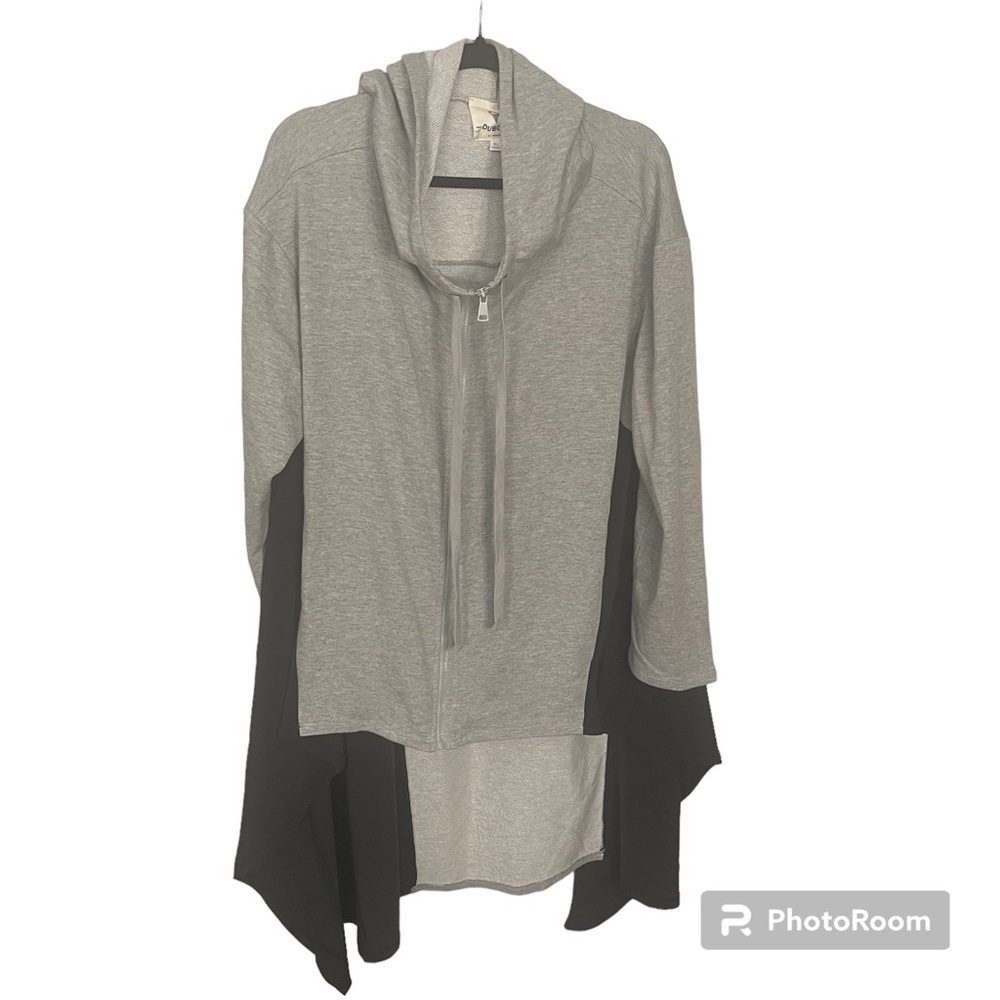 DUBGEE by Whoopi Goldberg High-Low Mixed Media Hoodie • size XL • Gray/Black